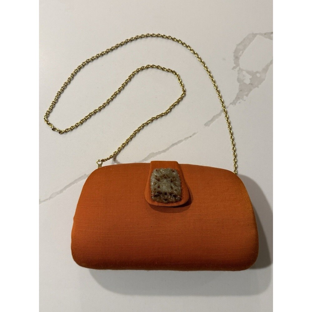 Vintage Cora Jacobs Orange Clutch Handbag Purse Jade Dragon